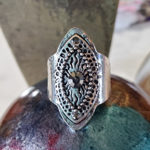 Antique Silver Tone Stretch Band Ring Marquise Shape 💥3 for $24💥 - Picture 8 of 15